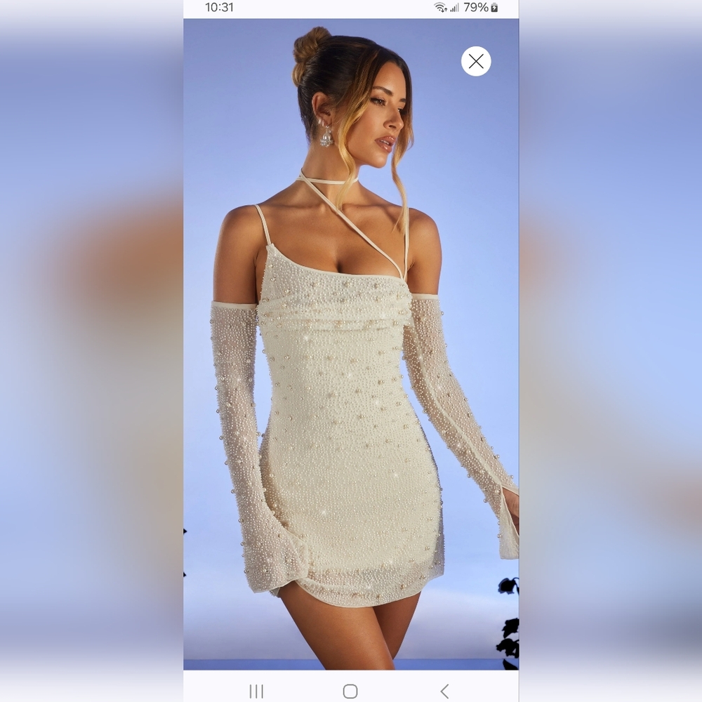 Embellished Asymmetric Corset Mini Dress in Ivory Size 8 NWT